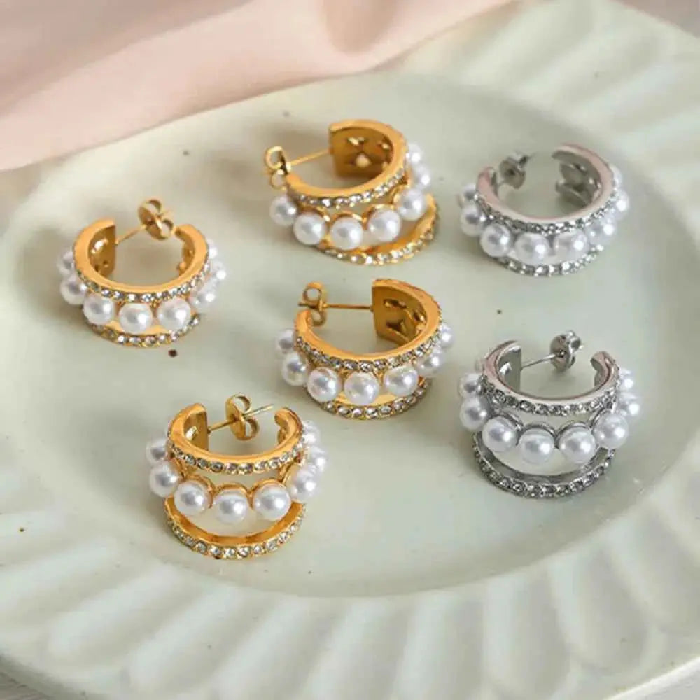 Pearl Titanium Steel C-Hoop Earrings - SmileBen