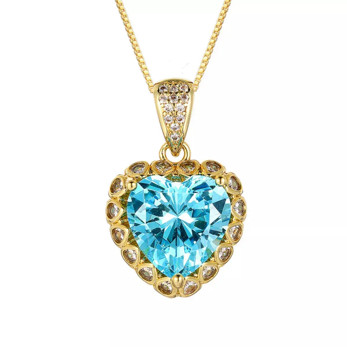 Heart-Shaped Aquamarine Pendant Necklace - SmileBen