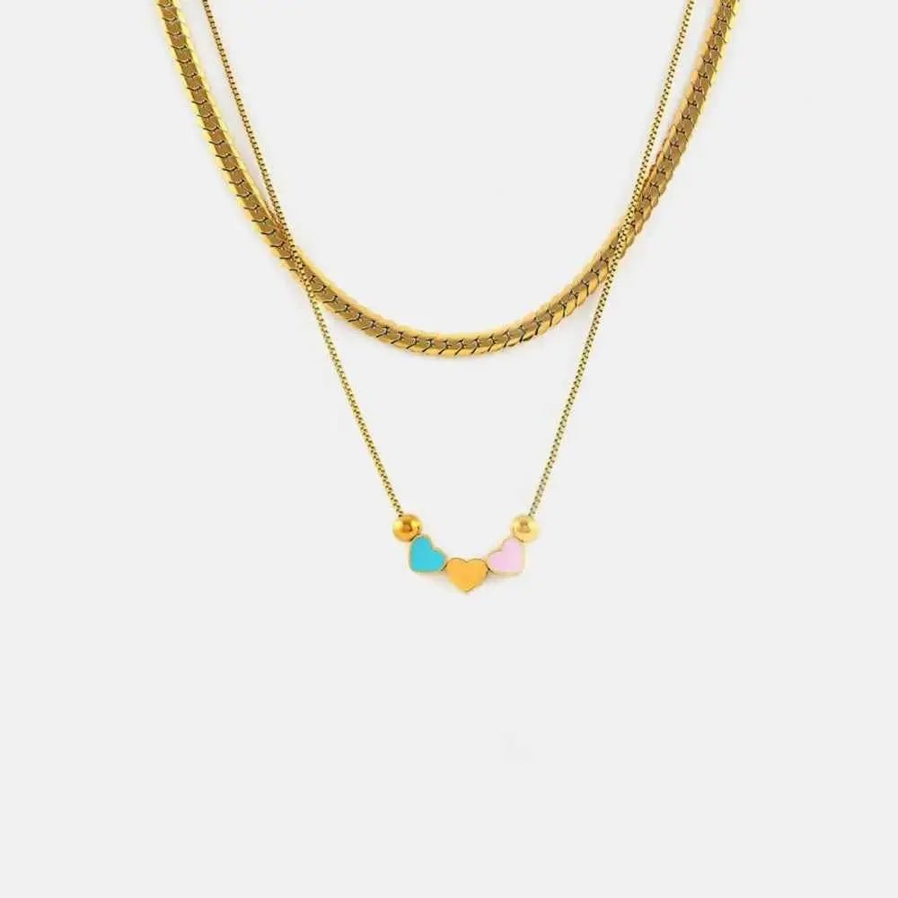18K Gold - Plated Double Layered Heart Necklace - SmileBen