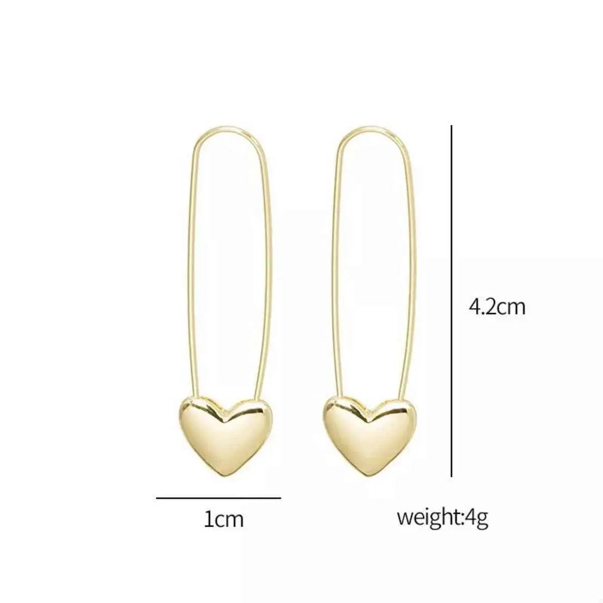 18K Gold - Plated Heart Charm Safety Pin Earrings - SmileBen