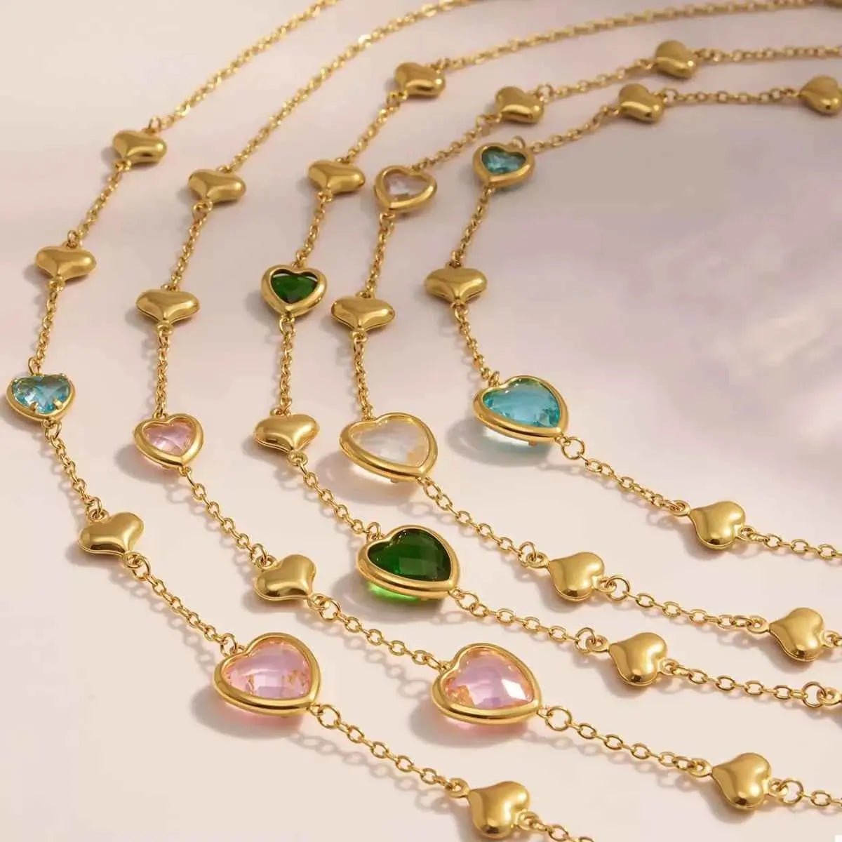 18K Gold - Plated Heart Necklace with Glass Stone - SmileBen