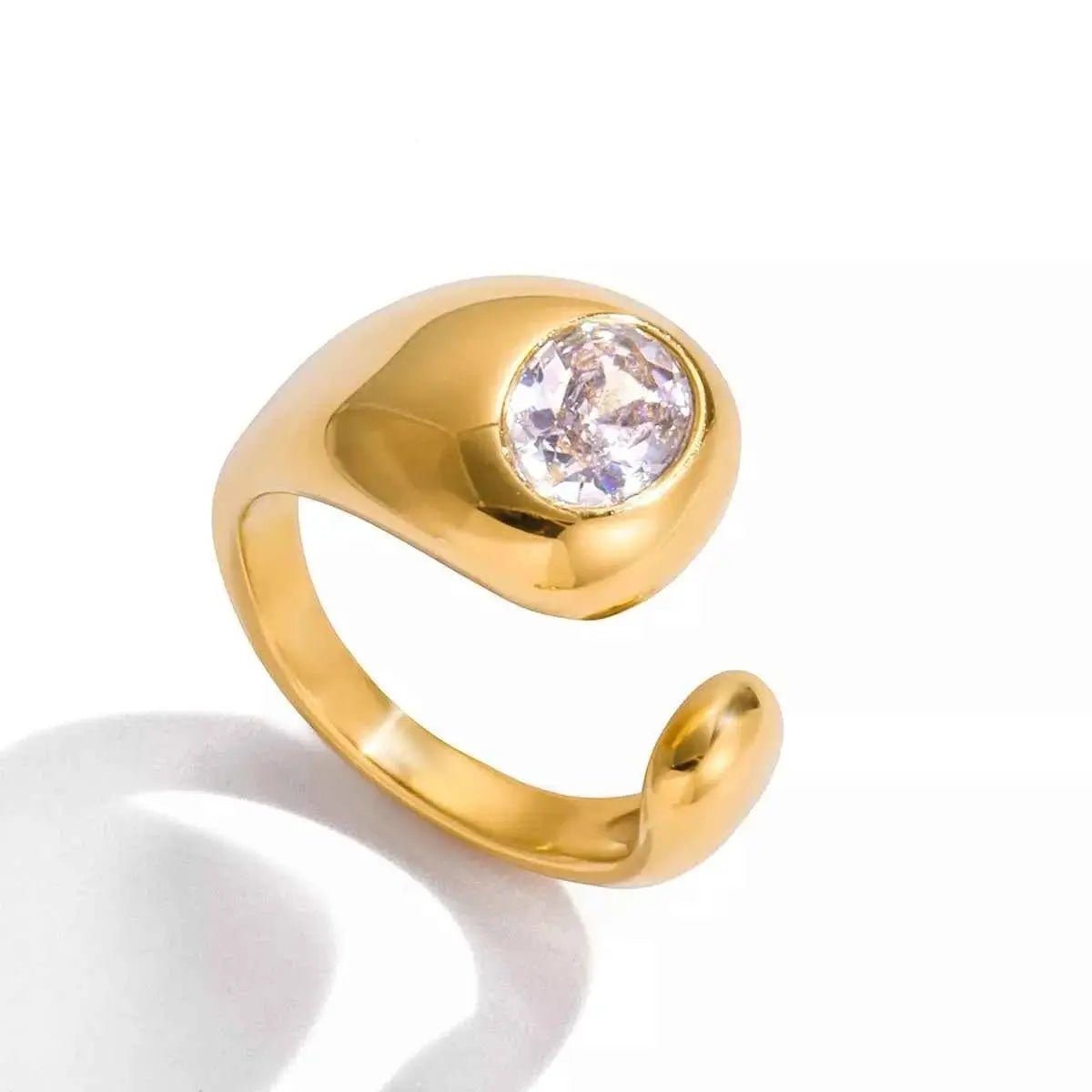 18K Gold - Plated Rhinestone Open Ring - SmileBen