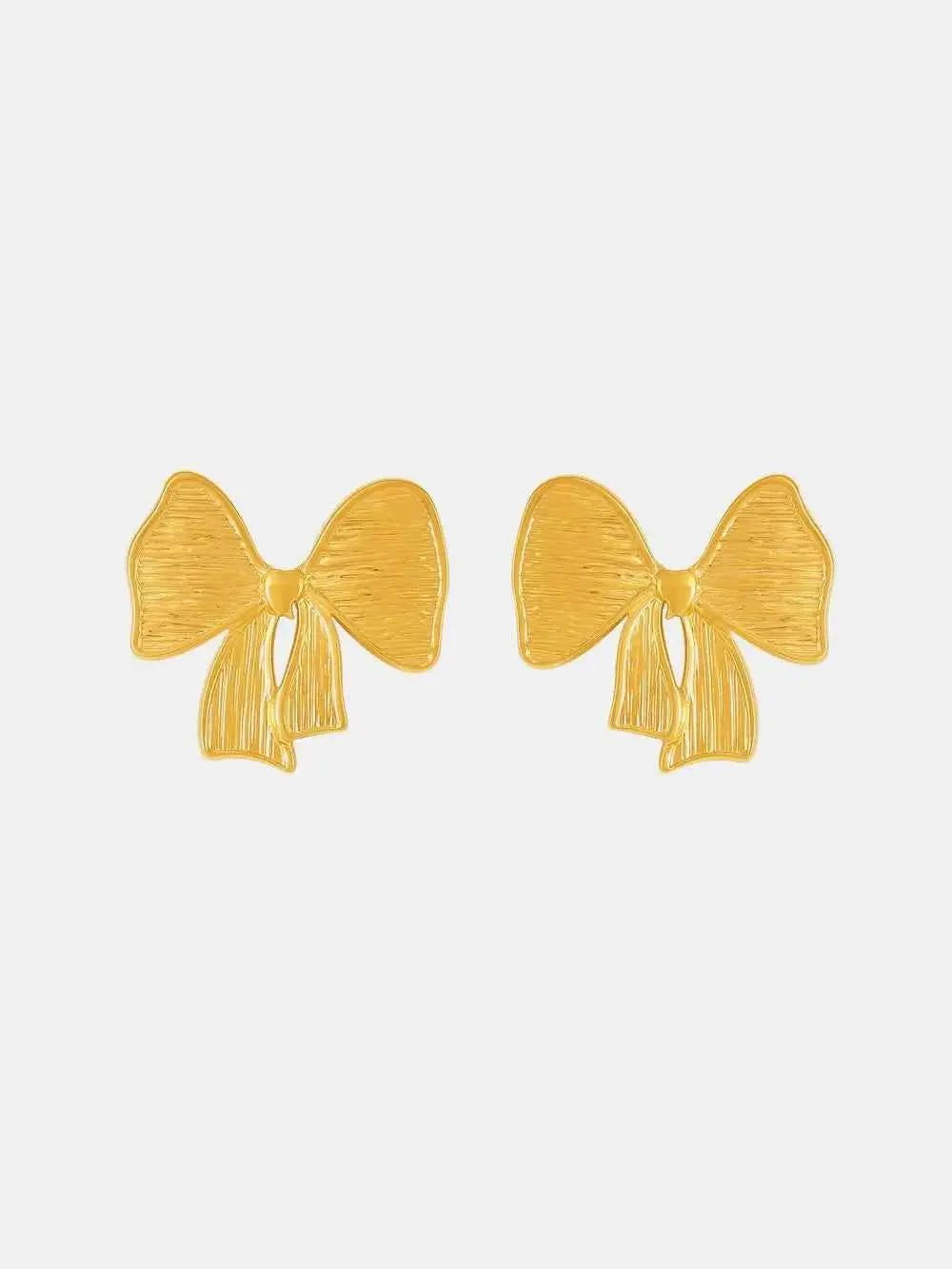 18K Gold - Plated Stainless Steel Bow Earrings and Necklace Set - SmileBen
