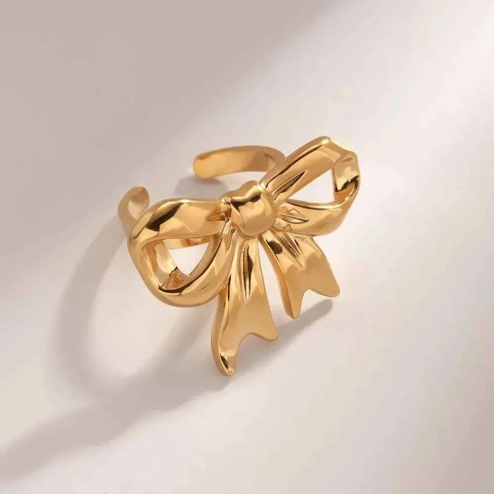 18K Gold - Plated Stainless Steel Bow Ring - SmileBen