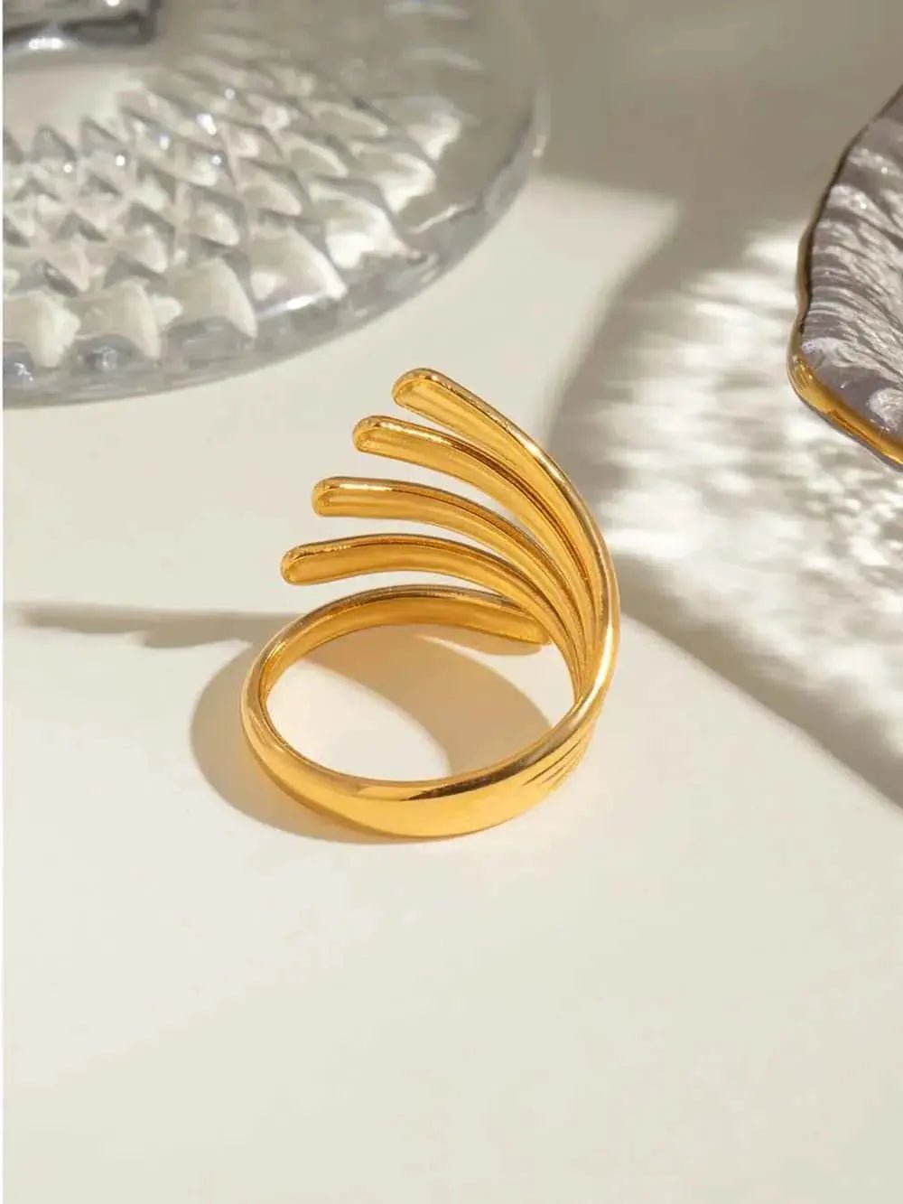 18K Gold - Plated Stainless Steel Irregular Lines Open Ring - SmileBen