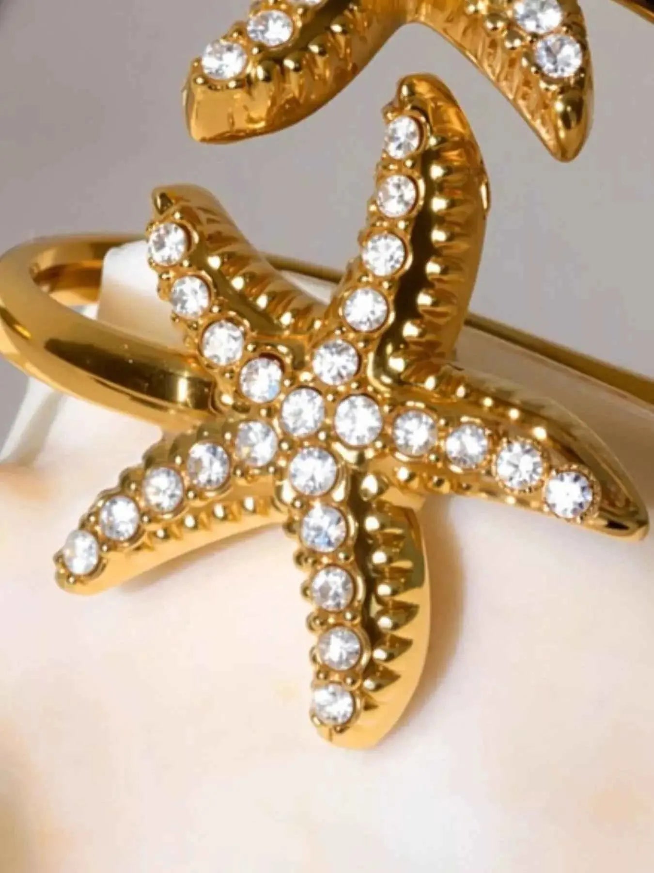 18K Gold - Plated Stainless Steel Zircon Starfish Ring - SmileBen