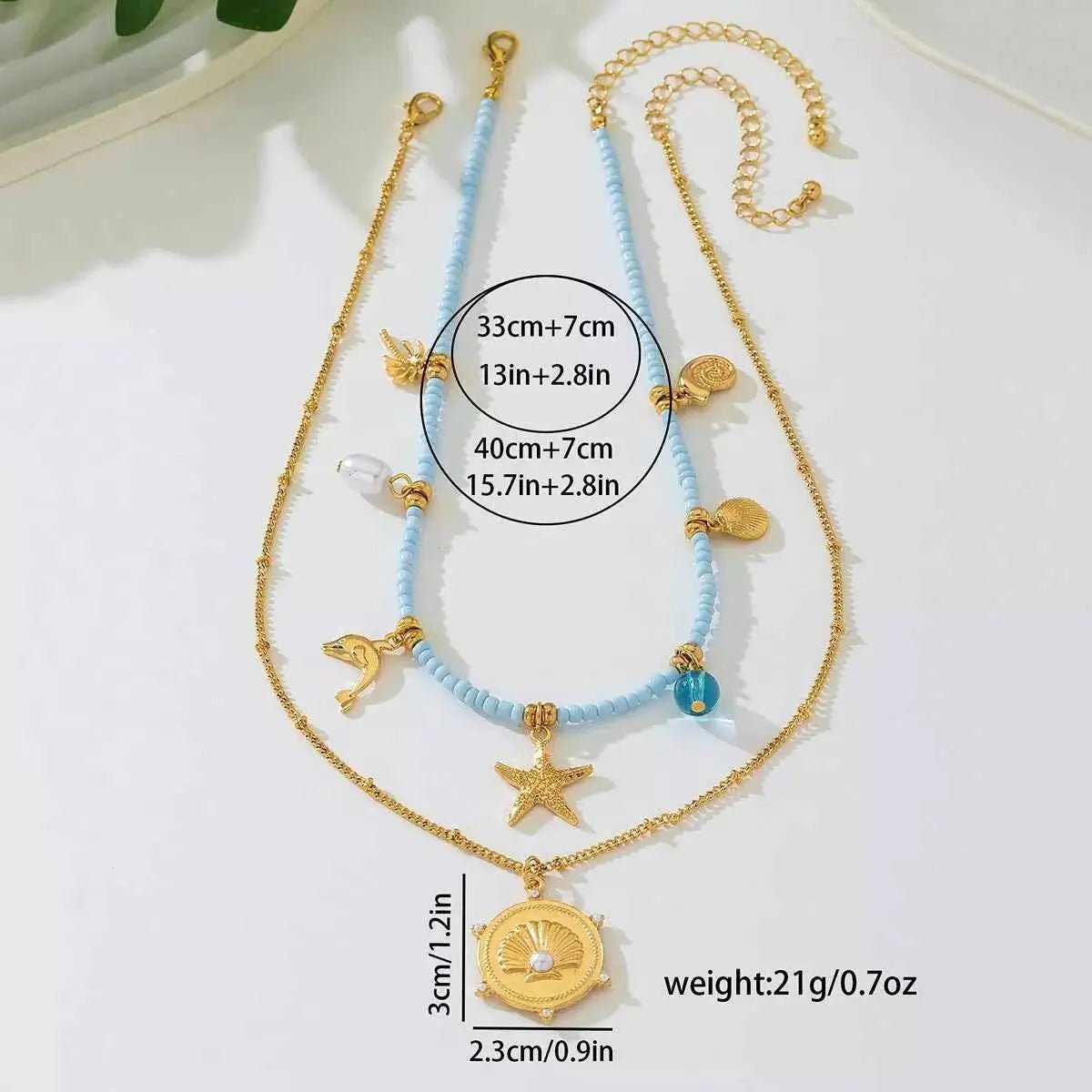 2 - Piece Beaded Charm Necklace with Pendant - SmileBen
