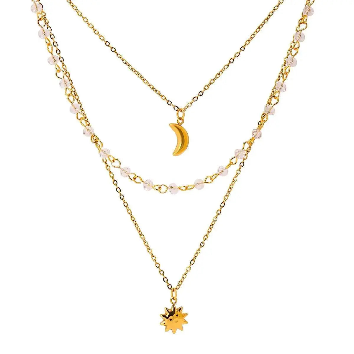 18K Gold-Plated Layered Moon Sun Pendant Necklace
