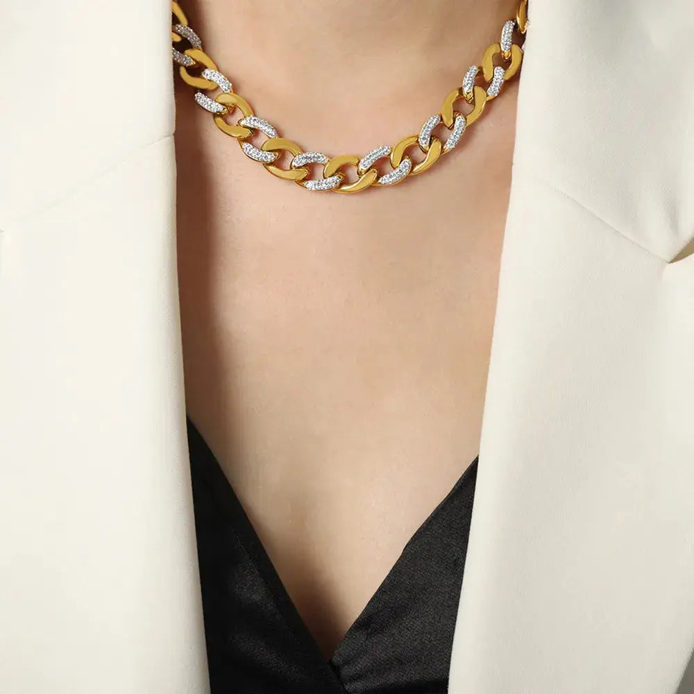 Zircon Titanium Steel Chunky Chain Necklace - SmileBen