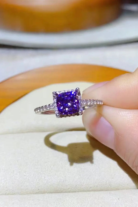 1 Carat Moissanite Platinum-Plated Square Ring - SmileBen