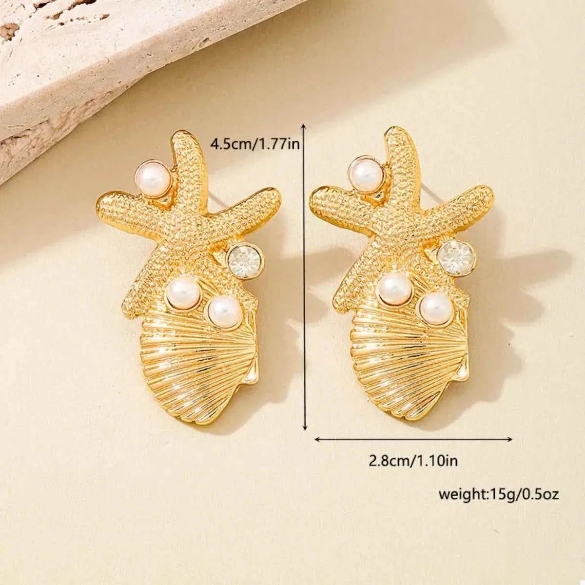 Ocean Starfish Shell Synthetic Pearl Drop Earrings - SmileBen