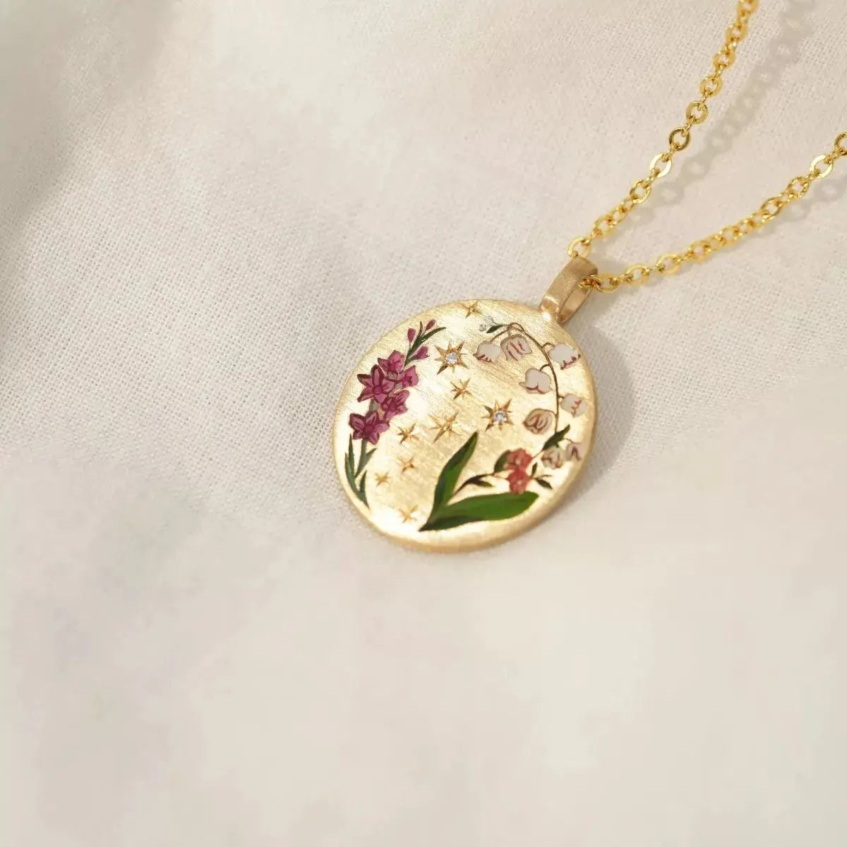 Titanium Steel Painted Oil Dripping Floral Oval Tarot Necklace - SmileBen