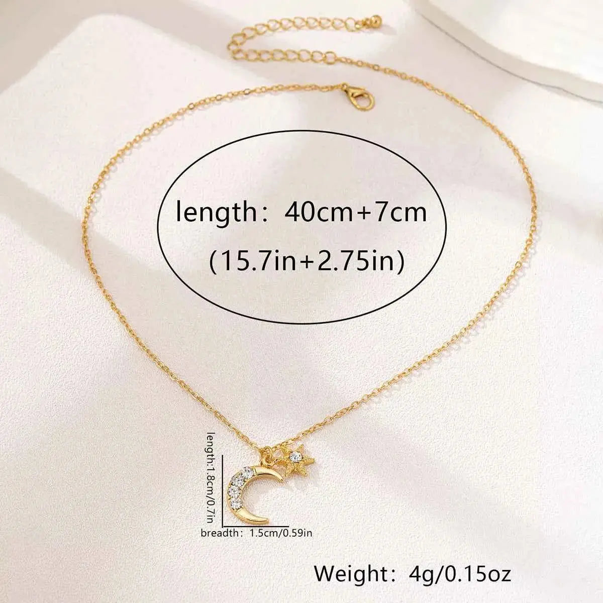 18K Gold-Plated Rhinestone Star & Moon Necklace