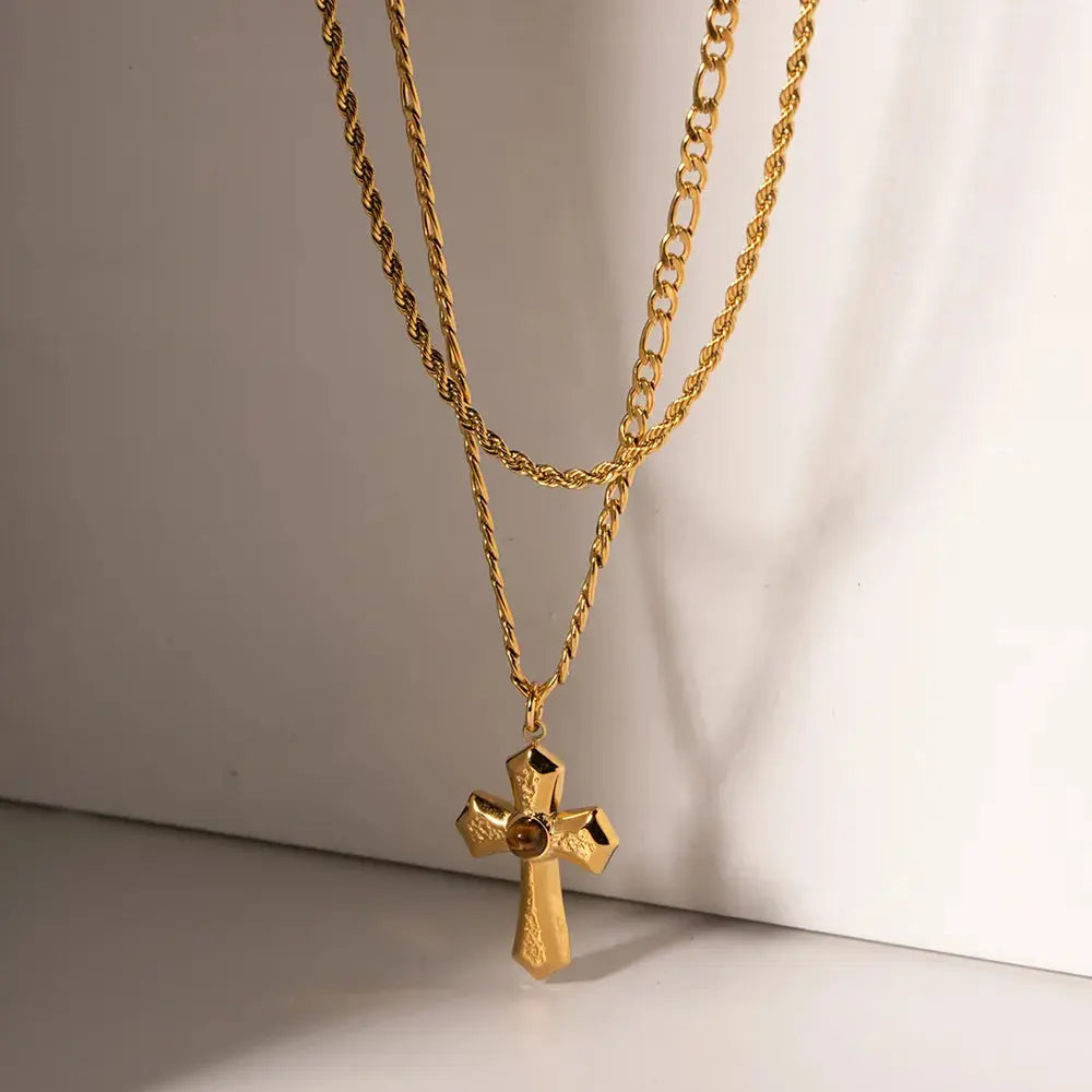 18K Gold-Plated Double Layered Cross Necklace - SmileBen