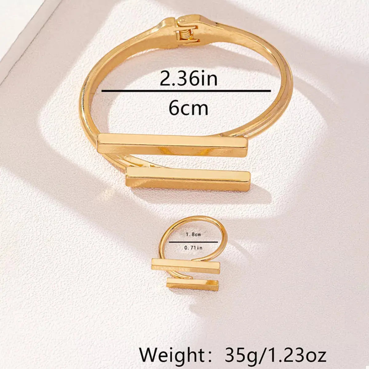 Adjustable 18K Gold-Plated Modern Bar Bracelet and Ring Jewelry Set - SmileBen