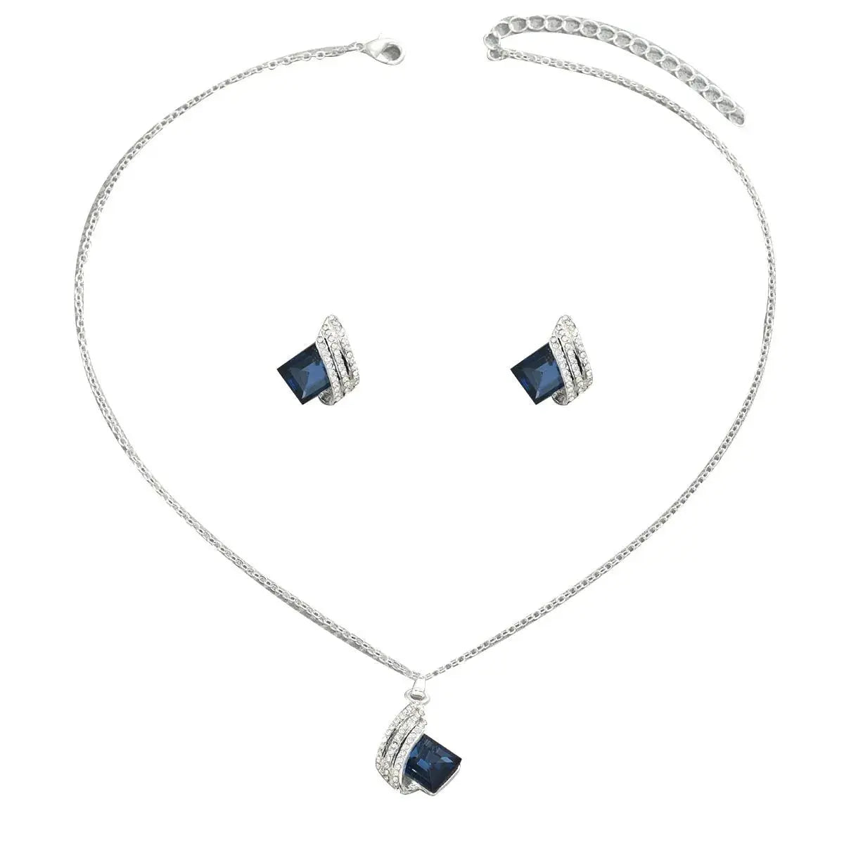 Stainless Steel Crystal Geometric Earrings and Necklace Jewelry Set - SmileBen