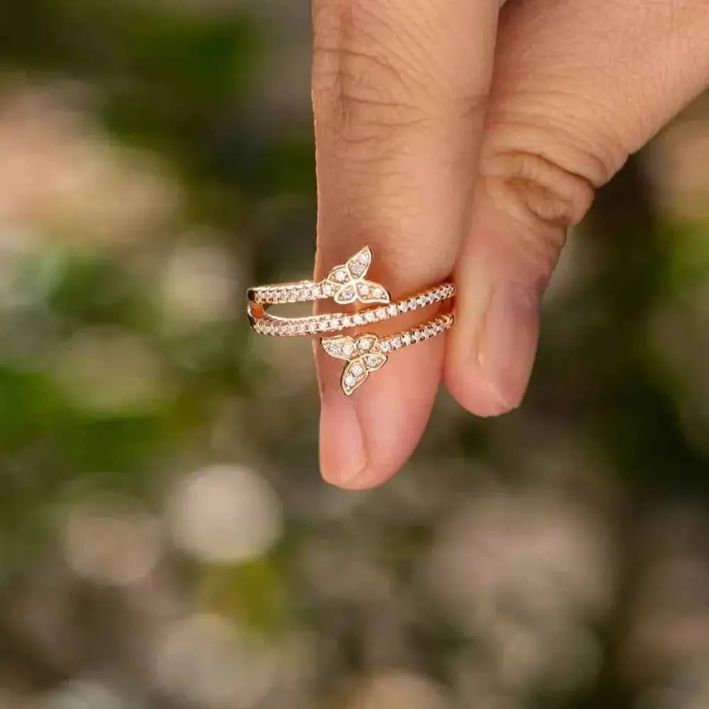 925 Sterling Silver Inlaid Zircon Butterfly Ring - SmileBen