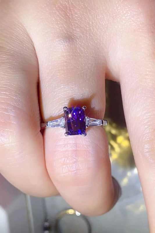 1 Carat Moissanite Platinum-Plated Rectangle Ring in Purple - SmileBen