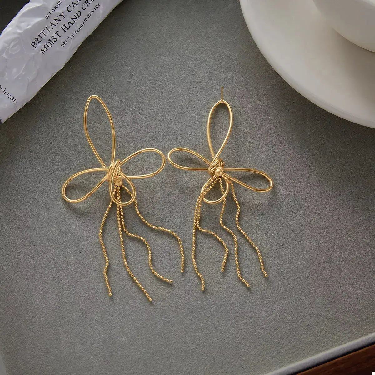 18K Gold-Plated Tassel Bow Earrings - SmileBen