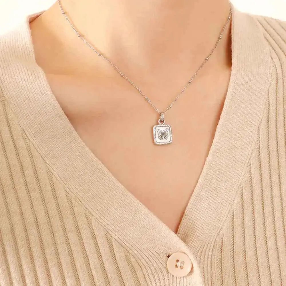 Butterfly Square Titanium Steel Pendant Necklace - SmileBen