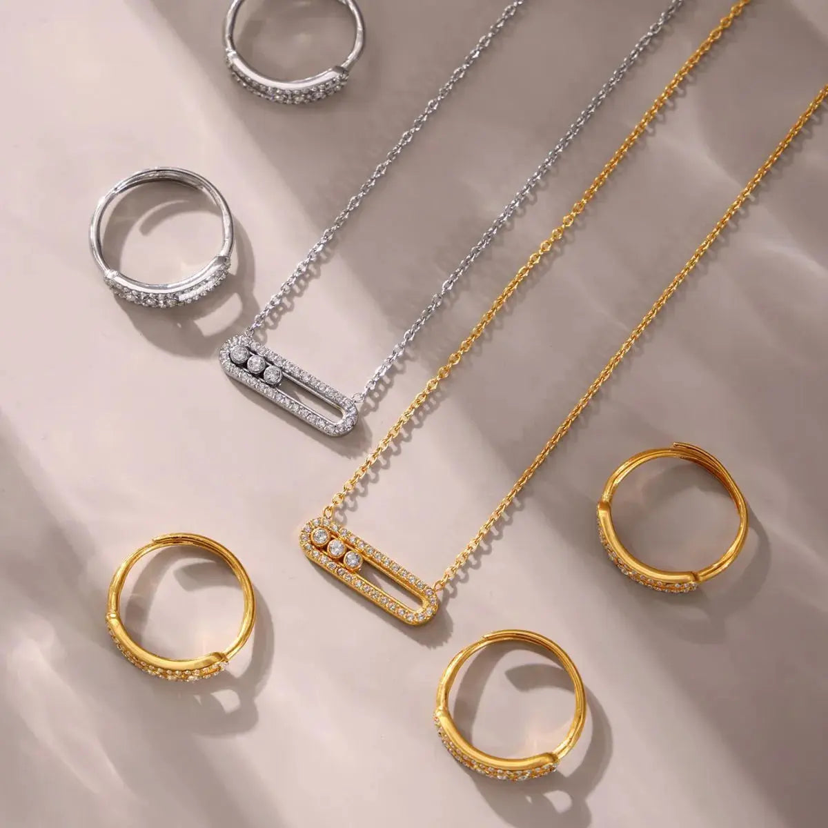 Moving Crystal Bar Necklace and Ring Jewelry Set - SmileBen
