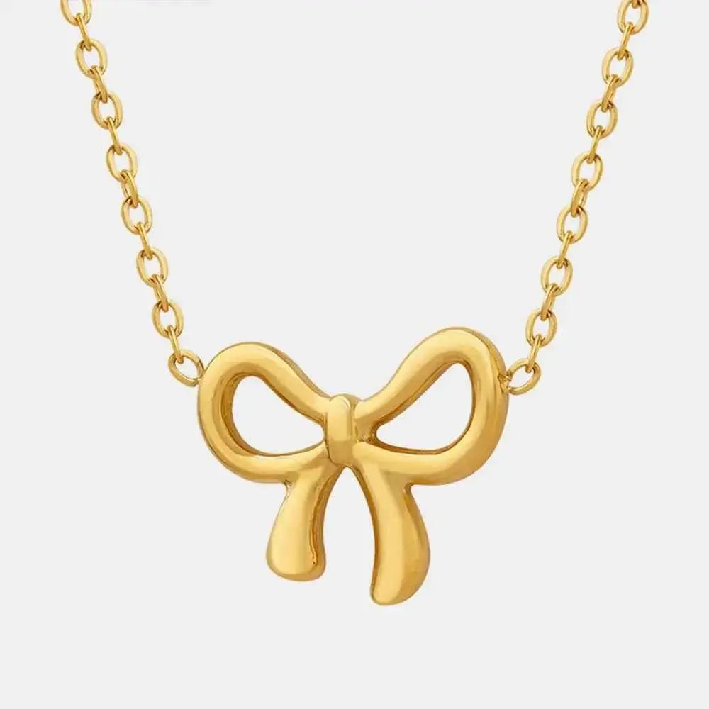 Gold - Plated Titanium Steel Bow Pendant Necklace - SmileBen