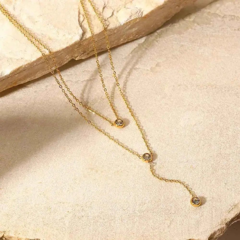 Stainless Steel Zircon Double - Layered Necklace - SmileBen