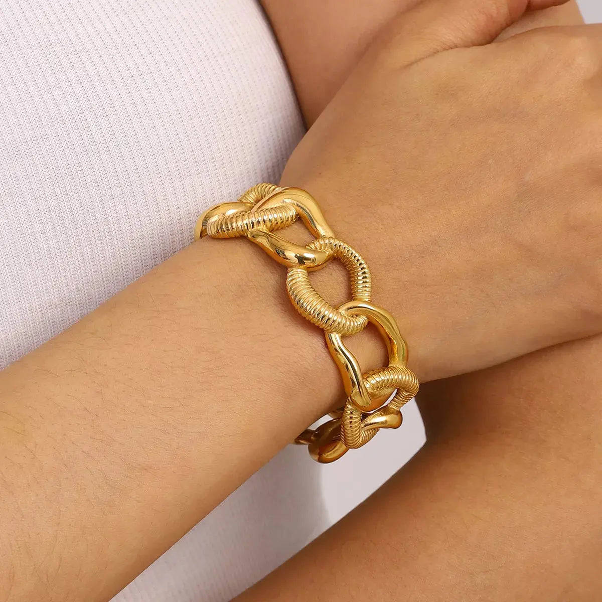 18K Gold-Plated Chain Link Open Bracelet - SmileBen