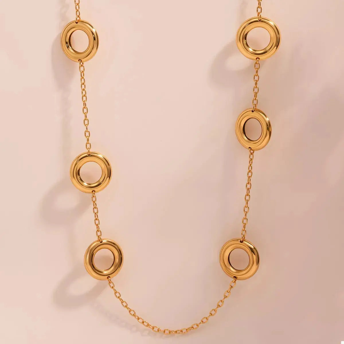 18K Gold-Plated Circle Chain Statement Necklace - SmileBen