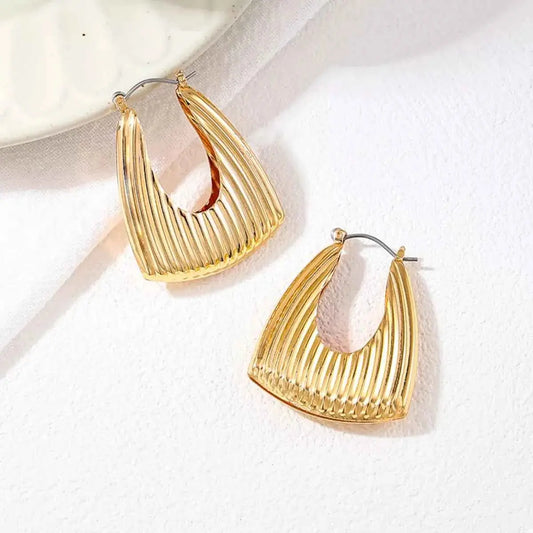 18K Gold-Plated Alloy Ribbed Triangular Hoop Earrings