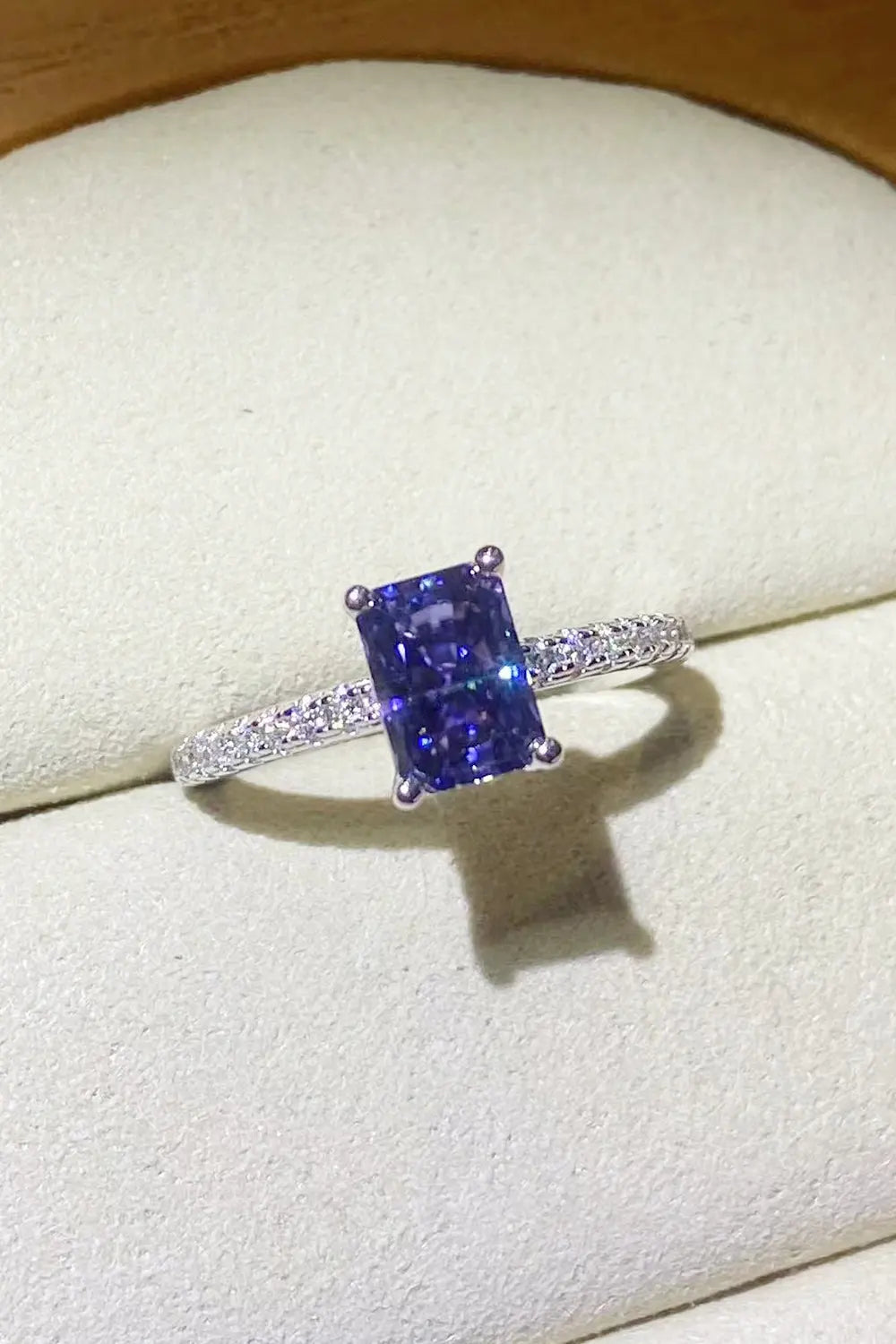 1 Carat Moissanite 925 Sterling Silver Rectangle Ring in Blue - SmileBen