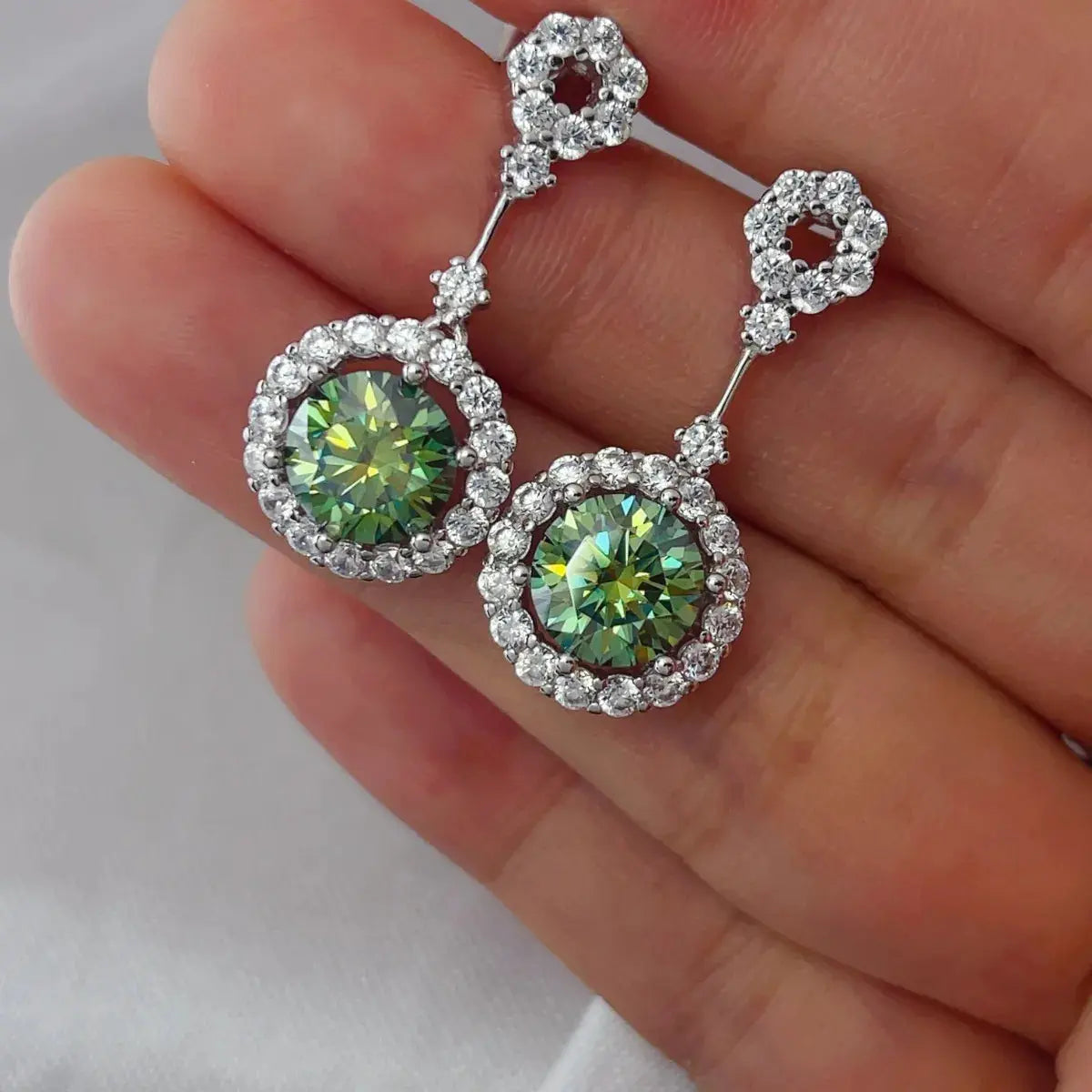 4 Carat Crystal Drop Dangle Earrings with Round Halo Design - SmileBen
