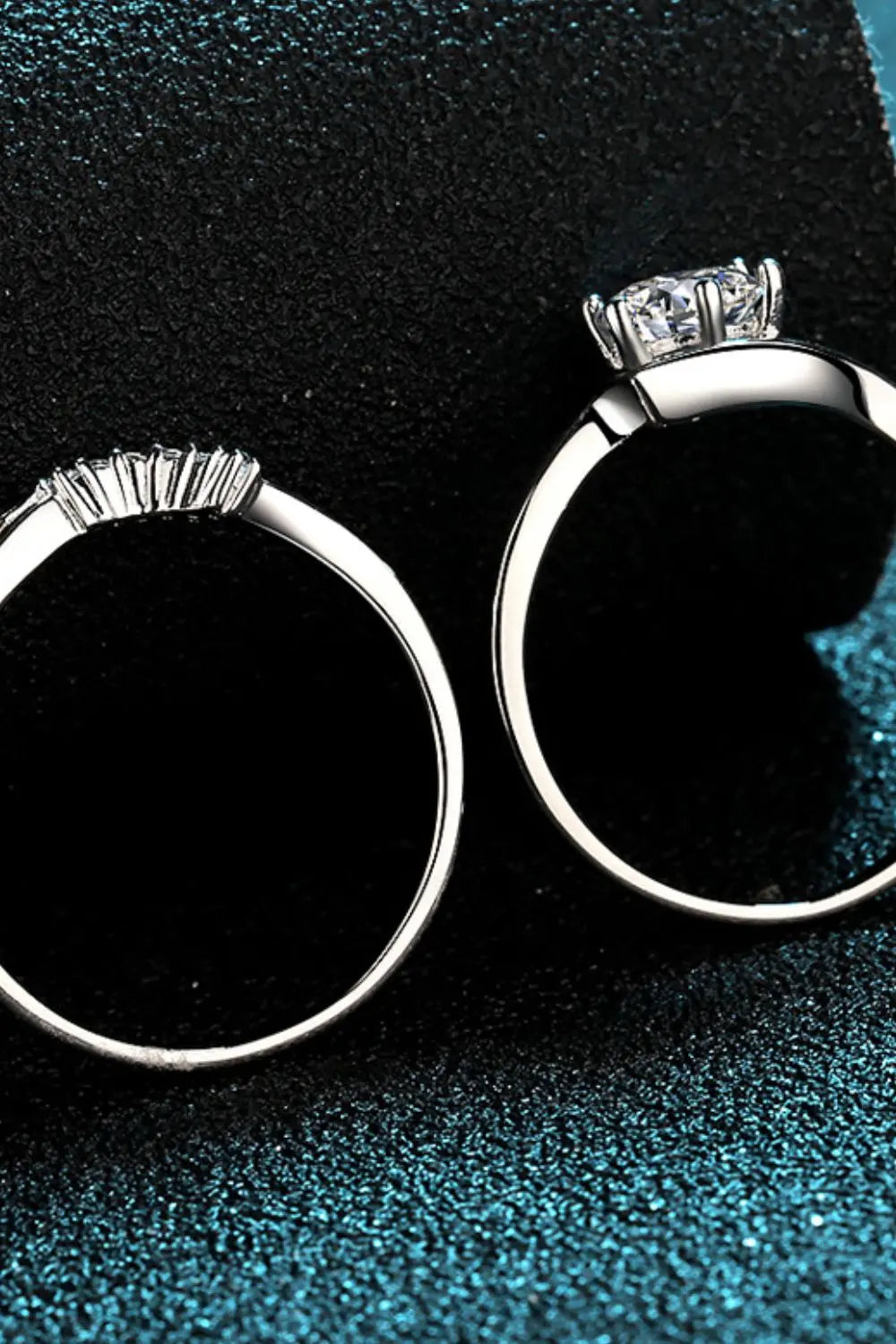 Moissanite Rhodium-Plated Two-Piece Ring Set - SmileBen