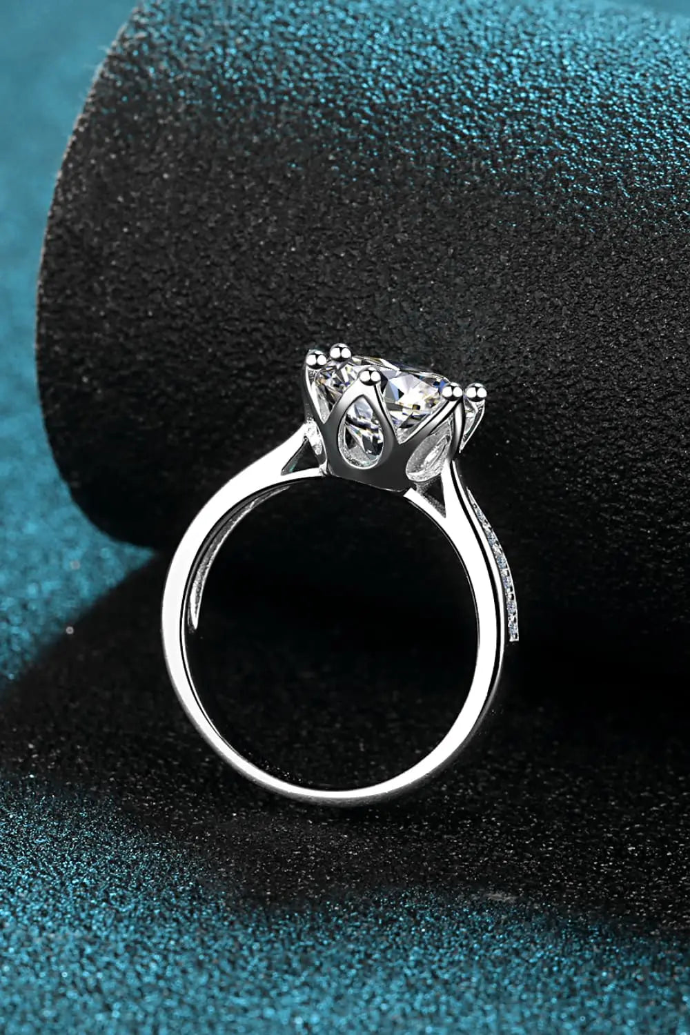 3 Carat Moissanite Rhodium-Plated Side Stone Ring - SmileBen