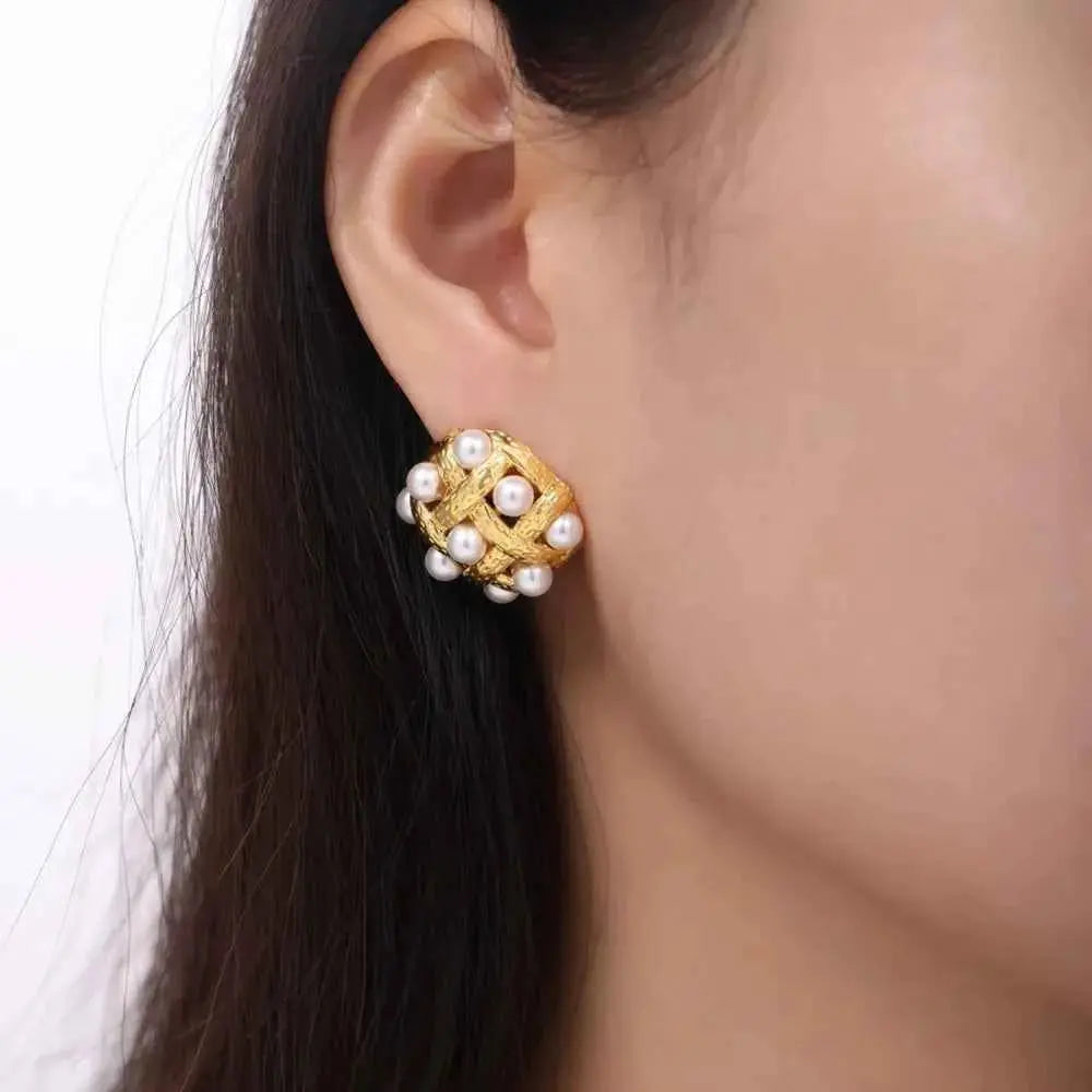 Copper Shell Pearl Stud Earrings - SmileBen