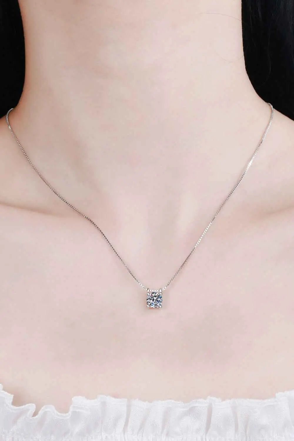 1 Carat Moissanite 925 Sterling Silver Chain Necklace - SmileBen