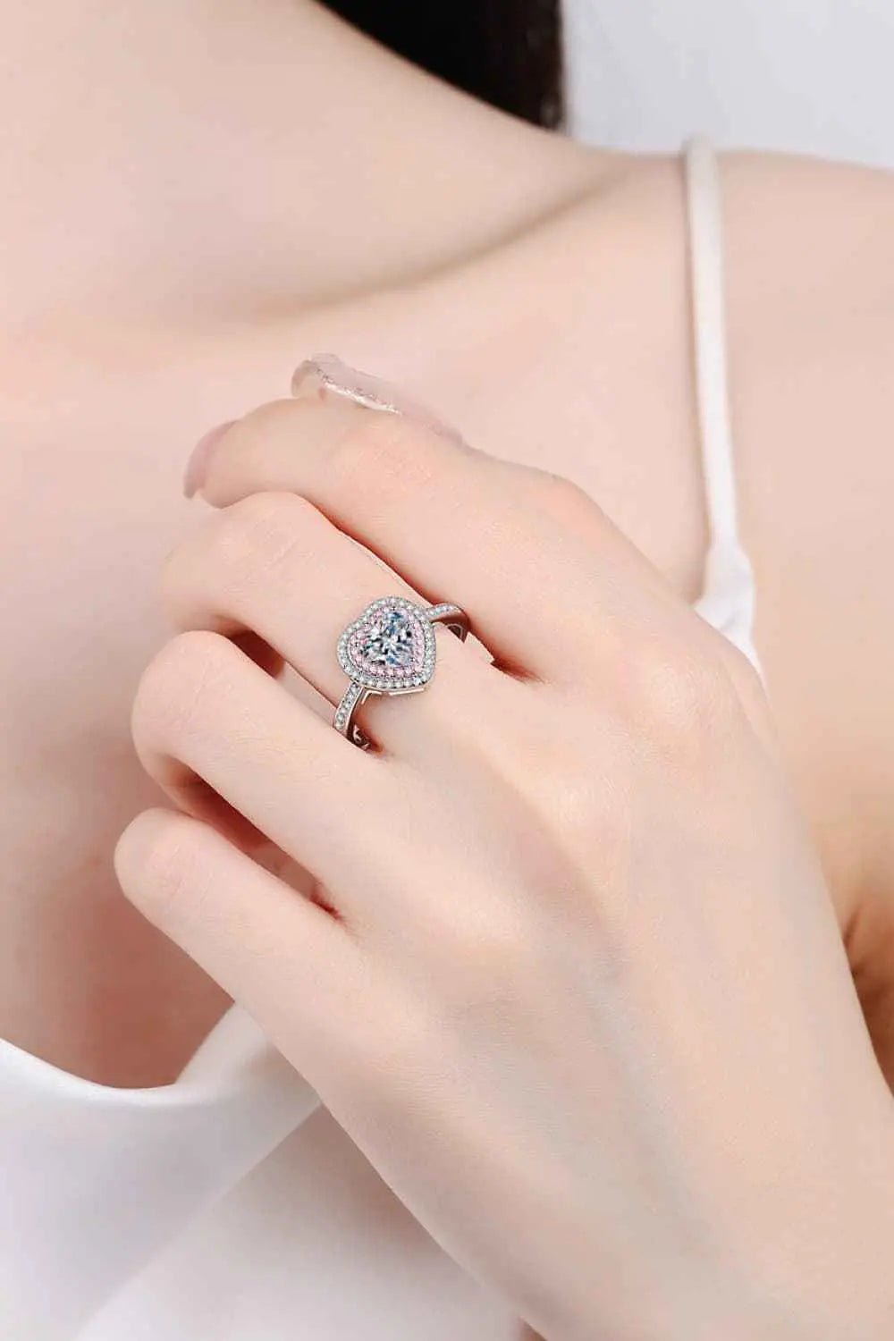 1 Carat Moissanite Heart 925 Sterling Silver Ring - SmileBen