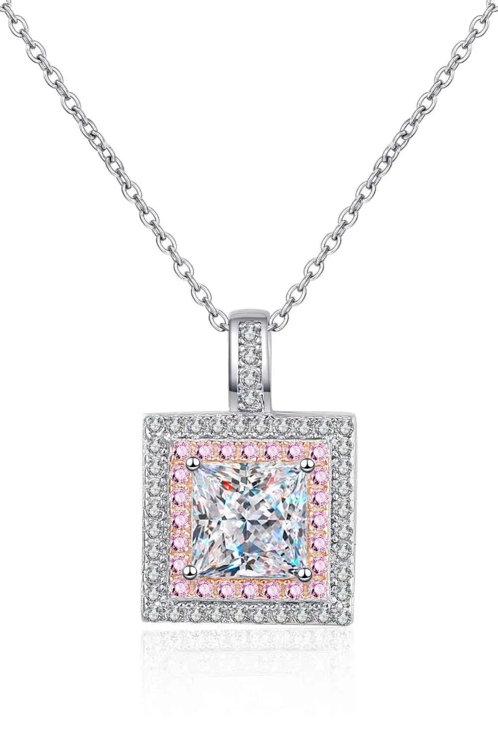 1 Carat Moissanite Square Pendant Chain Necklace - SmileBen