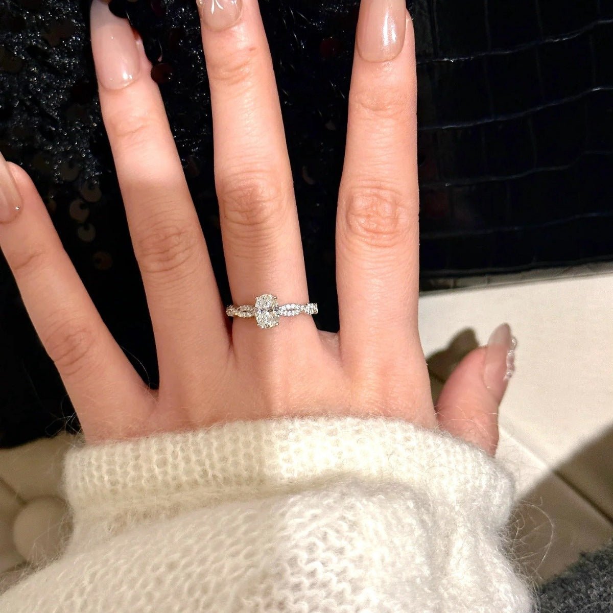 1 Carat Moissanite Sterling Silver Oval Ring 925 Jewelry Box Included - SmileBen
