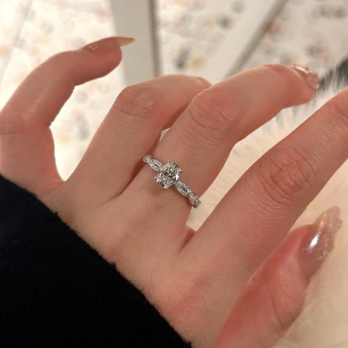 1 Carat Moissanite Sterling Silver Oval Ring 925 Jewelry Box Included - SmileBen