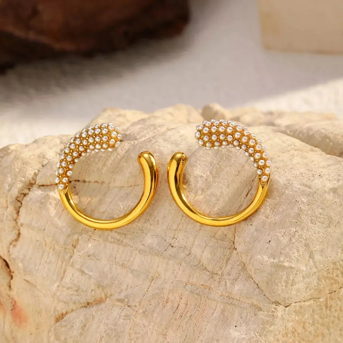 Pearl-Accented C-Hoop Earrings - SmileBen