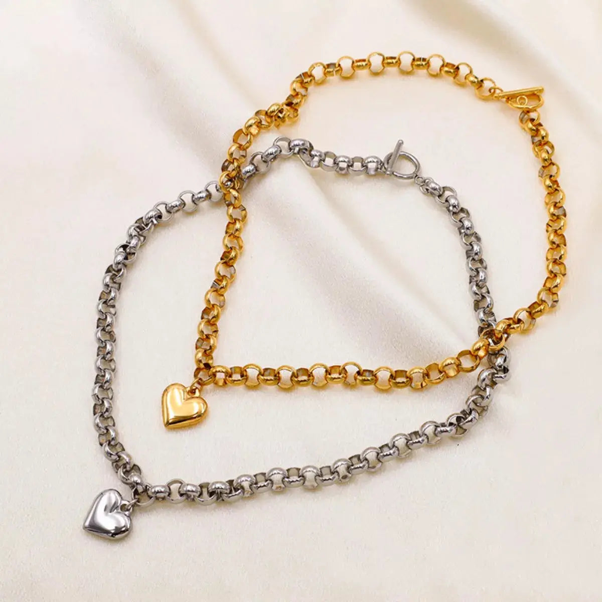 Heart Pendant Toggle Clasp Chain Necklace - SmileBen