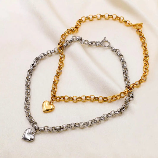 Heart Pendant Toggle Clasp Chain Necklace - SmileBen