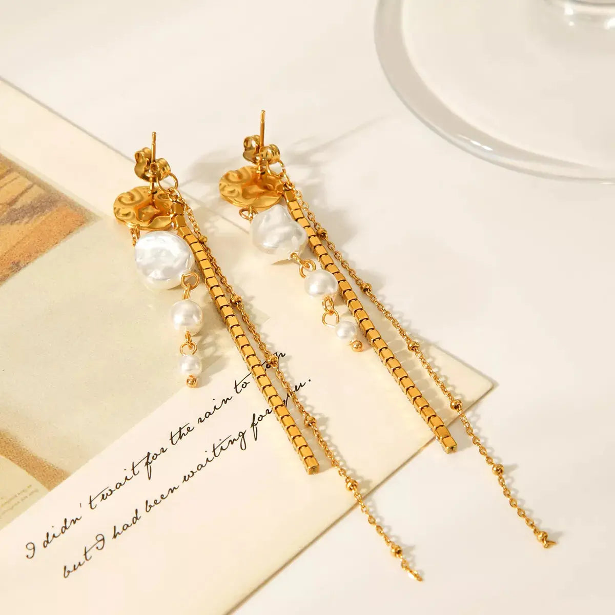 18K Gold-Plated Zircon Pearl Chain Earrings - SmileBen