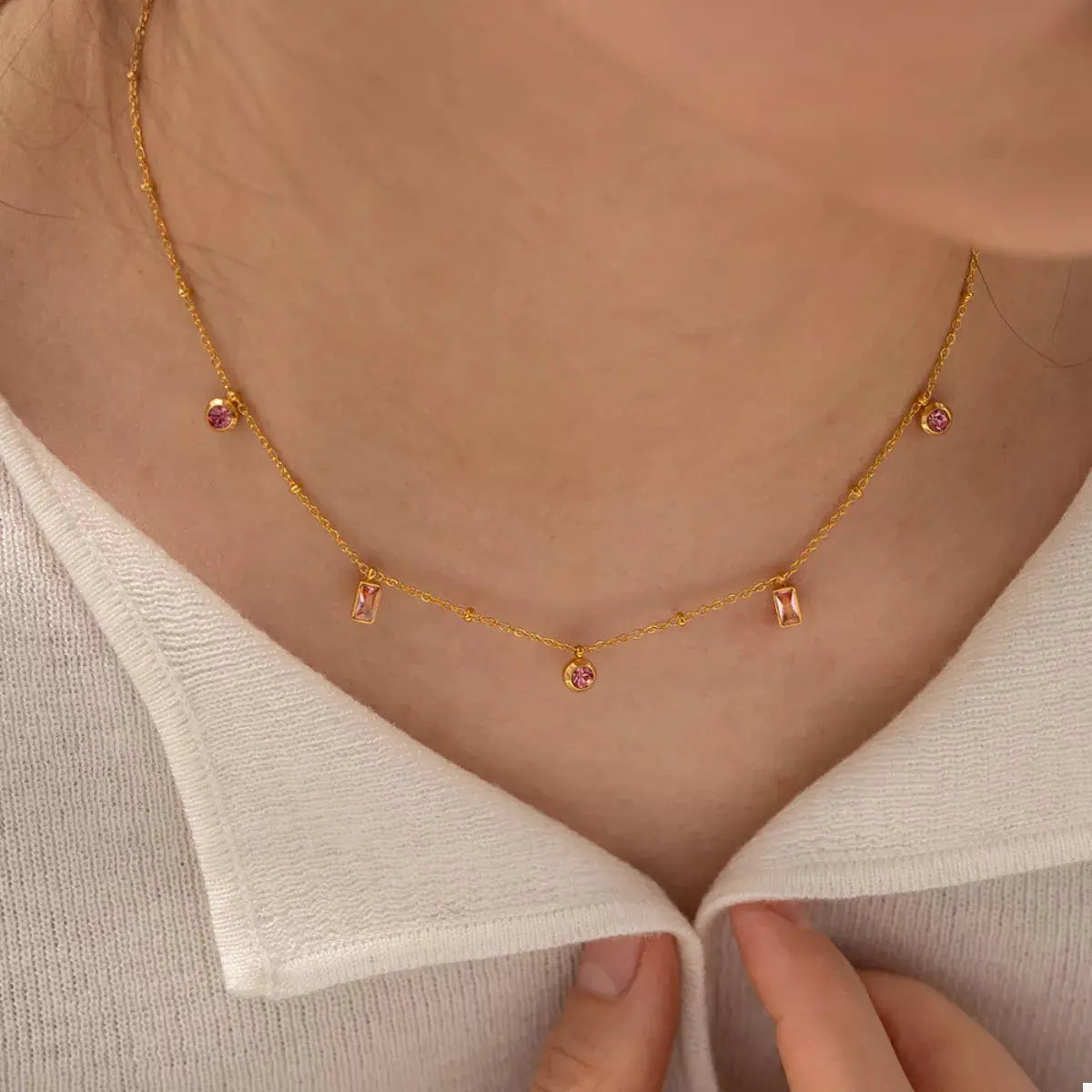 18K Gold-Plated Rhinestone Geometric Adjustable Necklace - SmileBen