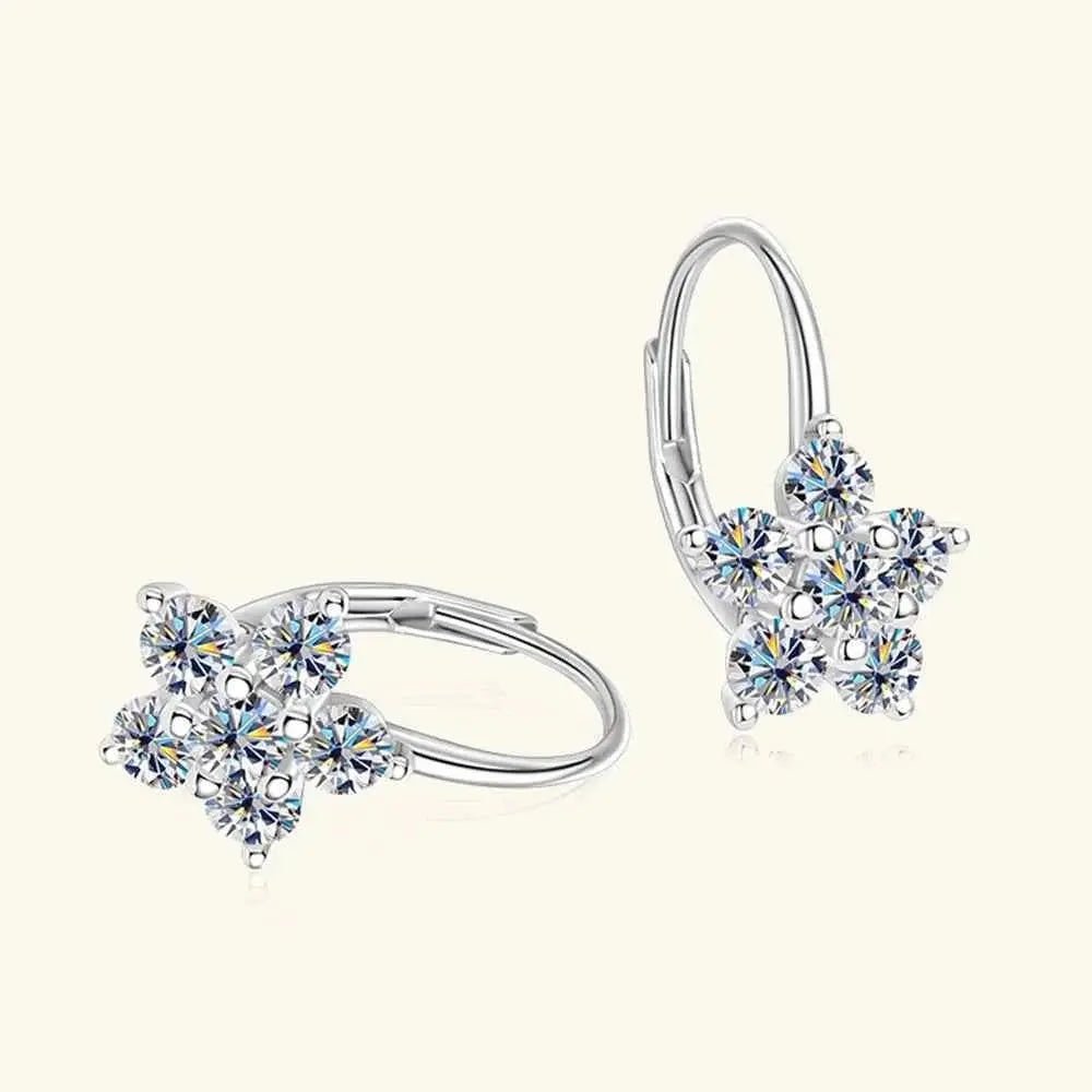 1.2 Carat 925 Sterling Silver Moissanite Flower Huggie Earrings - SmileBen
