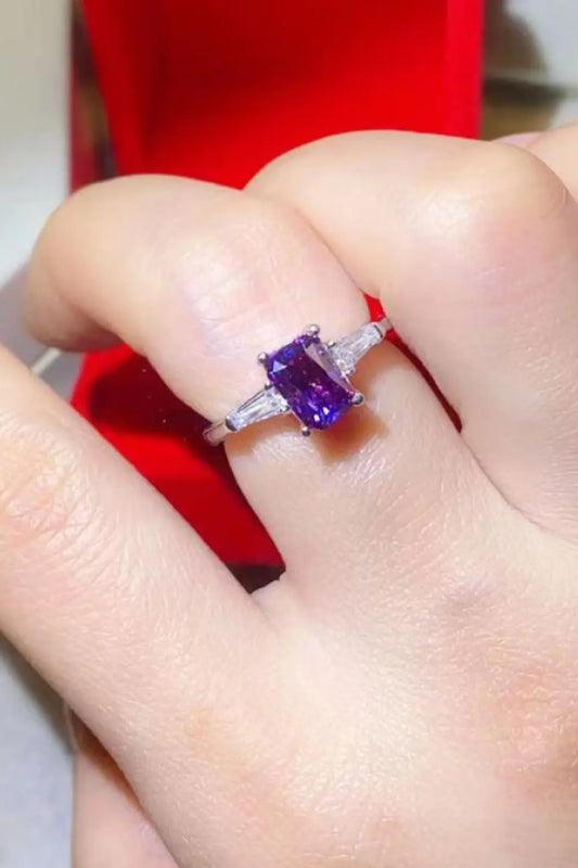 1 Carat Moissanite Platinum-Plated Rectangle Ring in Purple - SmileBen