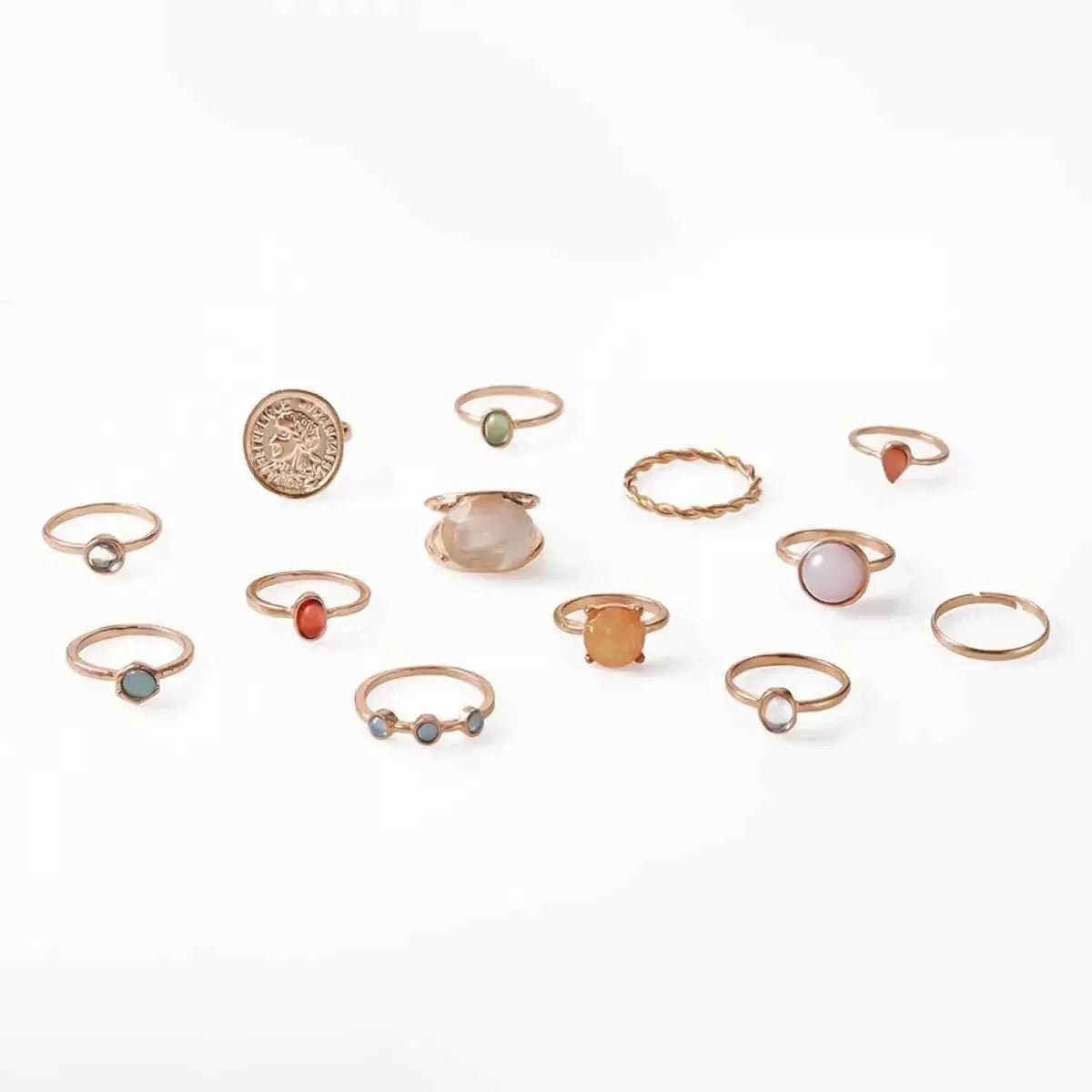 13 Piece 18K Gold - Plated Minimalist Ring Set - SmileBen