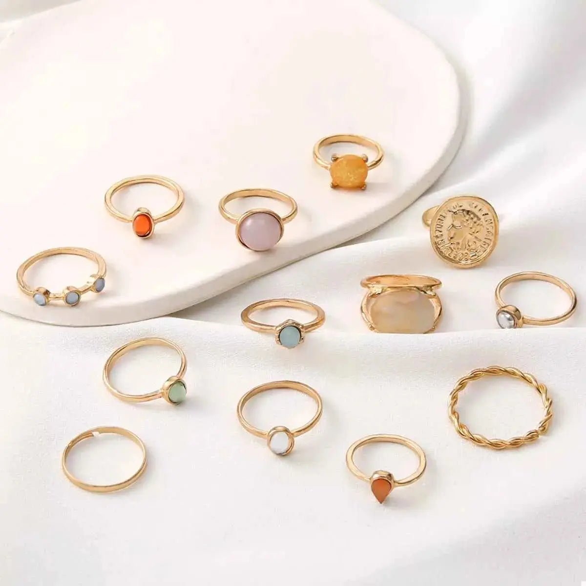 13 Piece 18K Gold - Plated Minimalist Ring Set - SmileBen