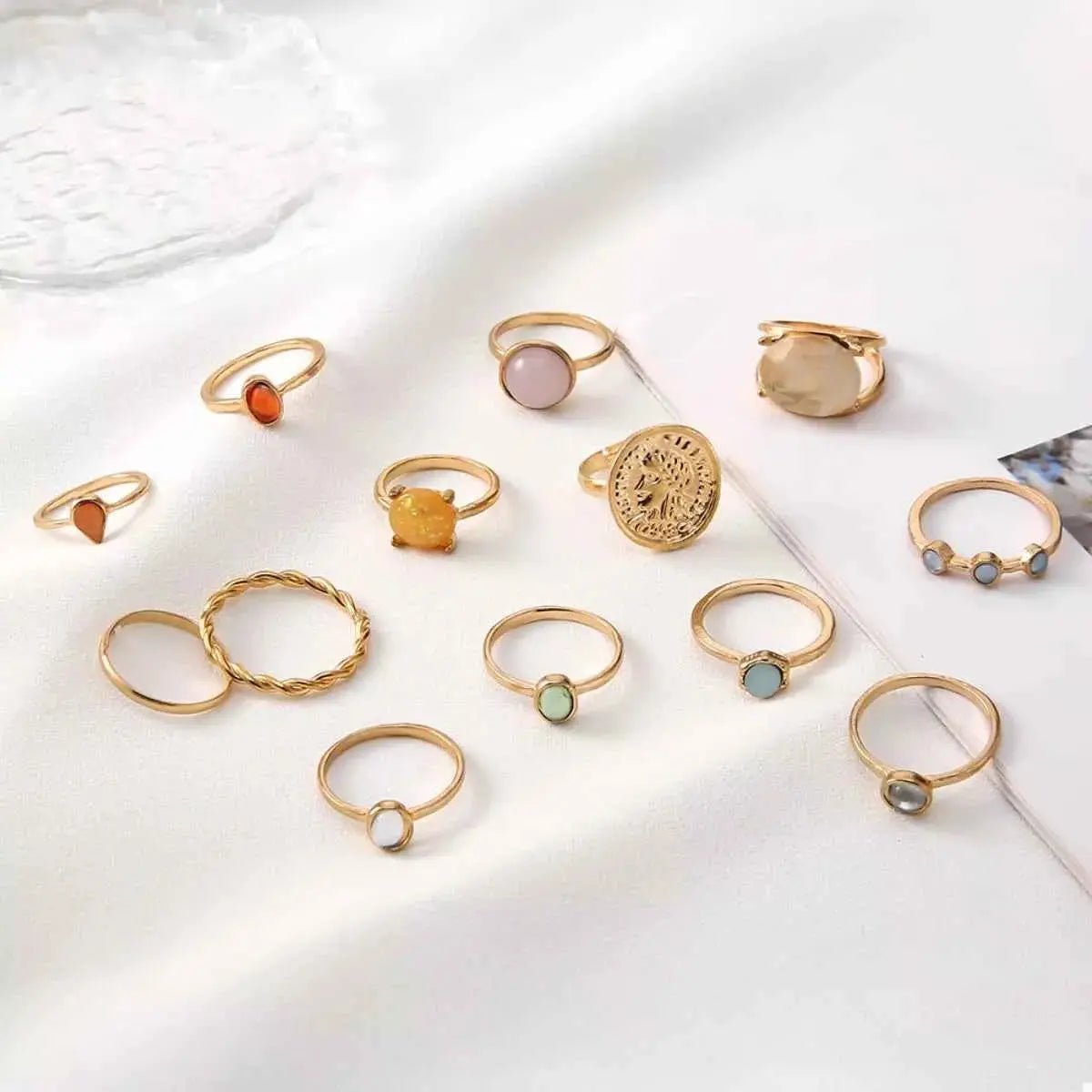 13 Piece 18K Gold - Plated Minimalist Ring Set - SmileBen